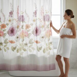 Shower Curtain Spring Floral Watercolor Wildflowers Purple Gradient  Bottom